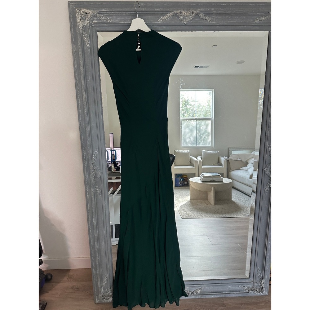 NWT Reformation Alizee Dress Forest Green Mock Neck Chiffon Maxi Gown Slvless 4 - Picture 7 of 9